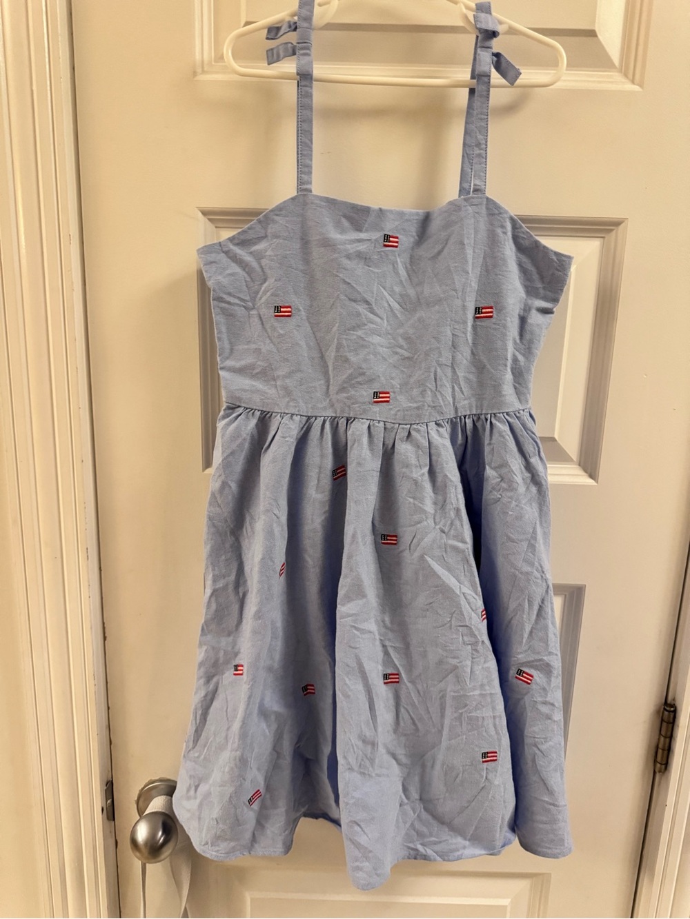 Janie and Jack Light Blue Sundress with Flag Embroidery